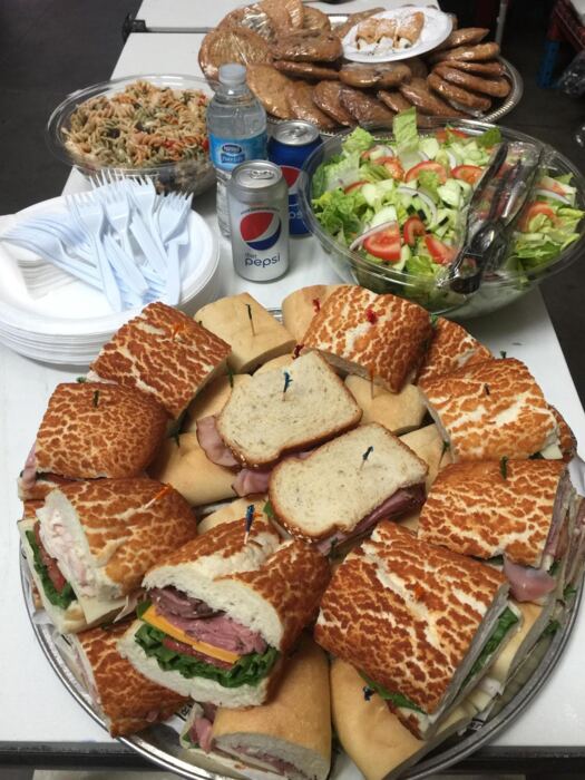 Sandwich platters ready for a catered event