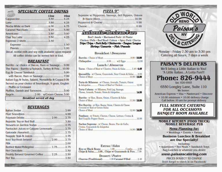 Deli Menu – Paisan's Old World Deli & Catering